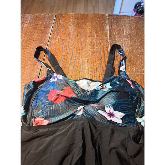 New 16W Aqua Eve Tankini Swimsuit Bathing Suit Swimwear Modest Boyshort Tropical - Picture 2 of 3